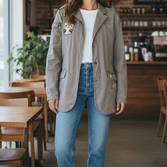 INC International Concepts Utility Jacket XL Gray Military Style, Patch Detail - Picture 1 of 10